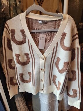Cream & Brown Textured V-Neck Cardigan